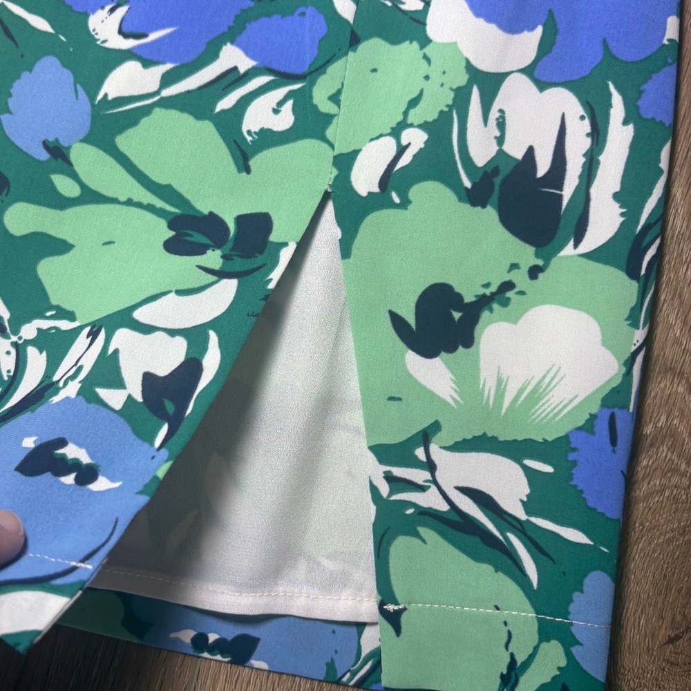 Molly Green Floral Mini Skirt Green Blue Botanical Print Side Slit Lined Size S - Picture 5 of 10